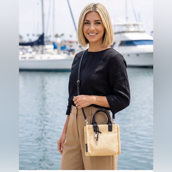 Marc Jacobs Handbags - ✨ MARC JACOBS Raffia Mini Tote | Straw + Black Leather | Crossbody NWOT